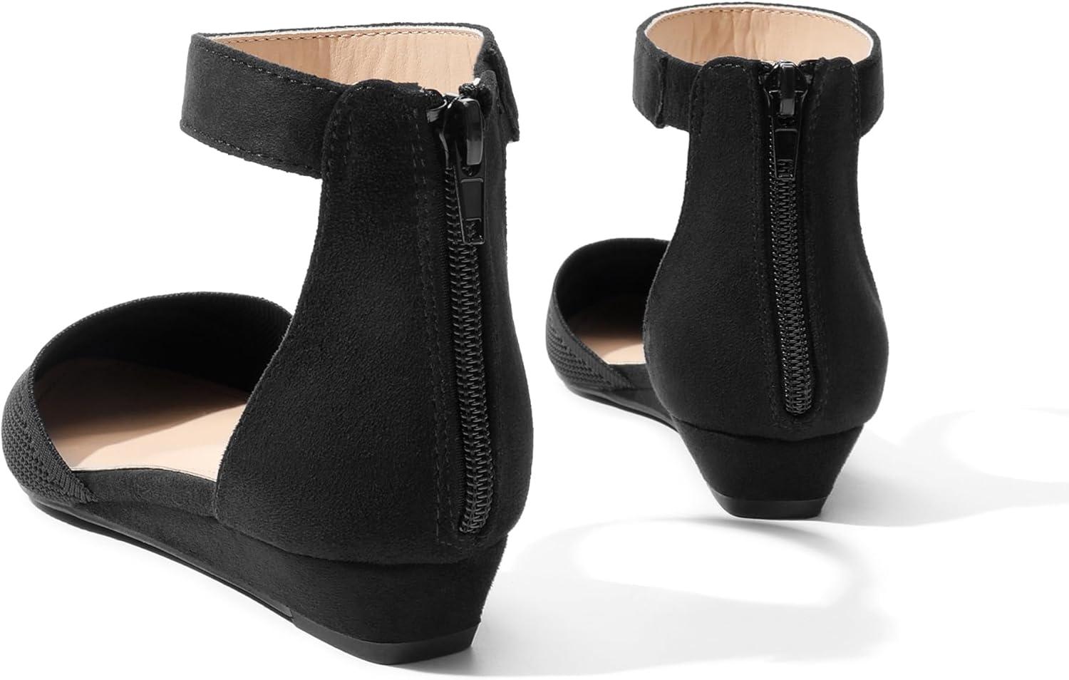 imageDREAM PAIRS Womens Low Wedge Round Toe Ankle Strap Dress Comfortable Casual Flats ShoesBlackknit