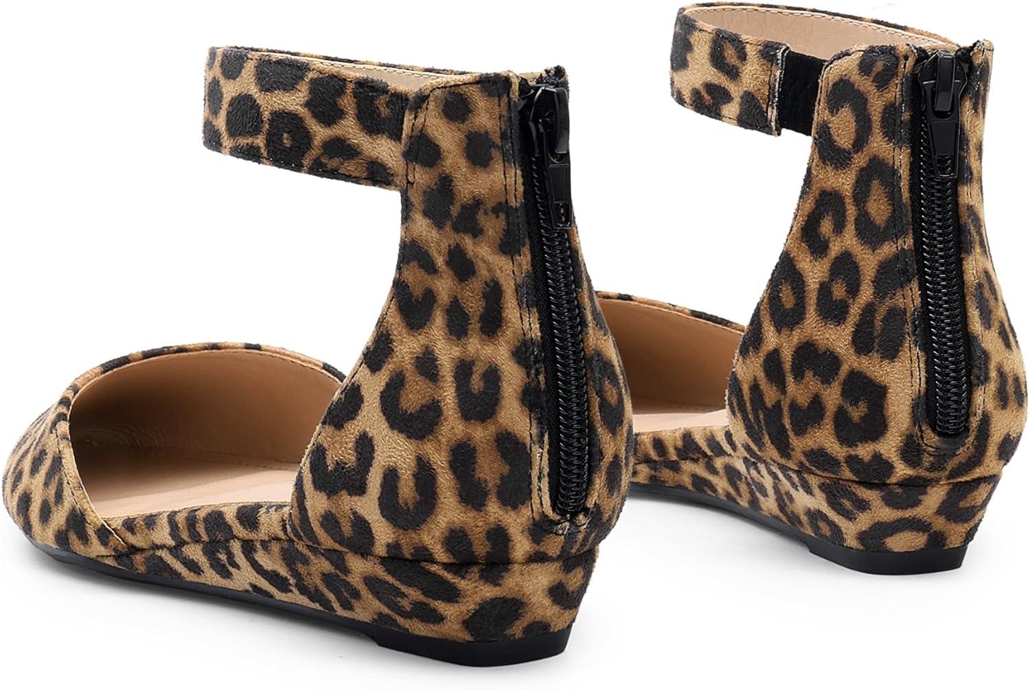 imageDREAM PAIRS Womens Low Wedge Round Toe Ankle Strap Dress Comfortable Casual Flats ShoesLeopardsuede