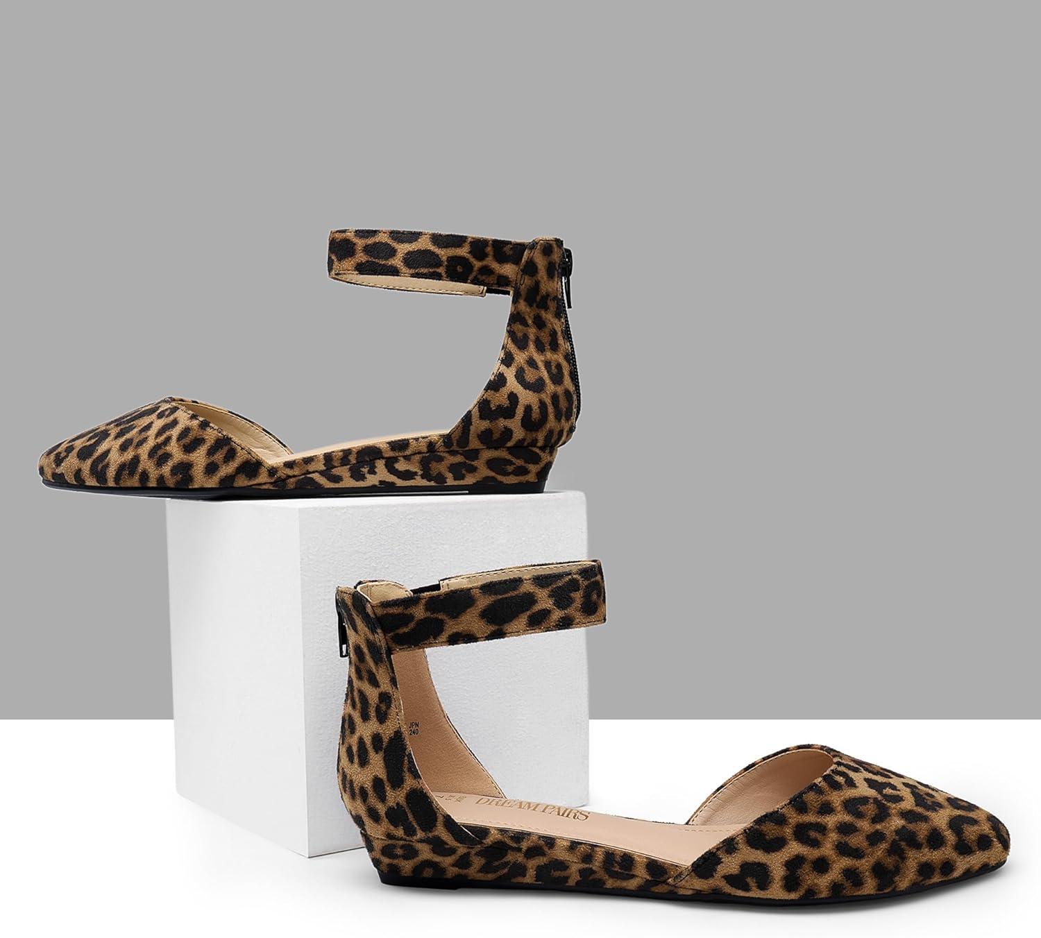 imageDREAM PAIRS Womens Low Wedge Round Toe Ankle Strap Dress Comfortable Casual Flats ShoesLeopardsuede