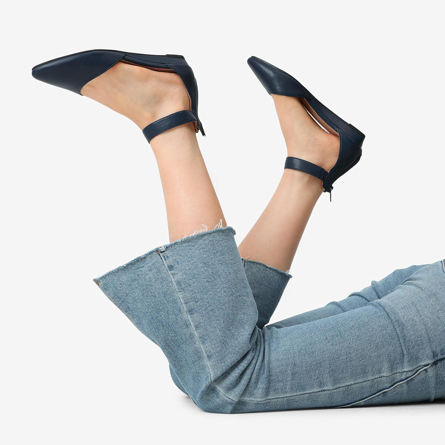 imageDREAM PAIRS Womens Low Wedge Round Toe Ankle Strap Dress Comfortable Casual Flats ShoesNavyPu