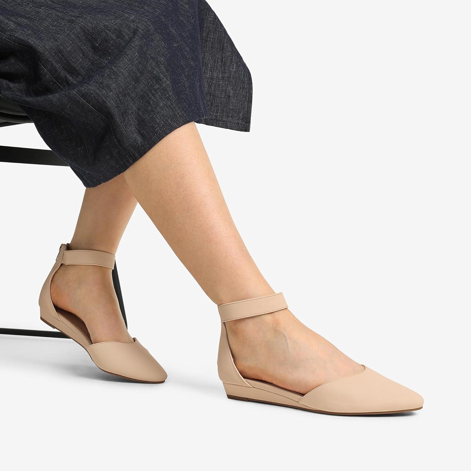 imageDREAM PAIRS Womens Low Wedge Round Toe Ankle Strap Dress Comfortable Casual Flats ShoesNudeNubuck
