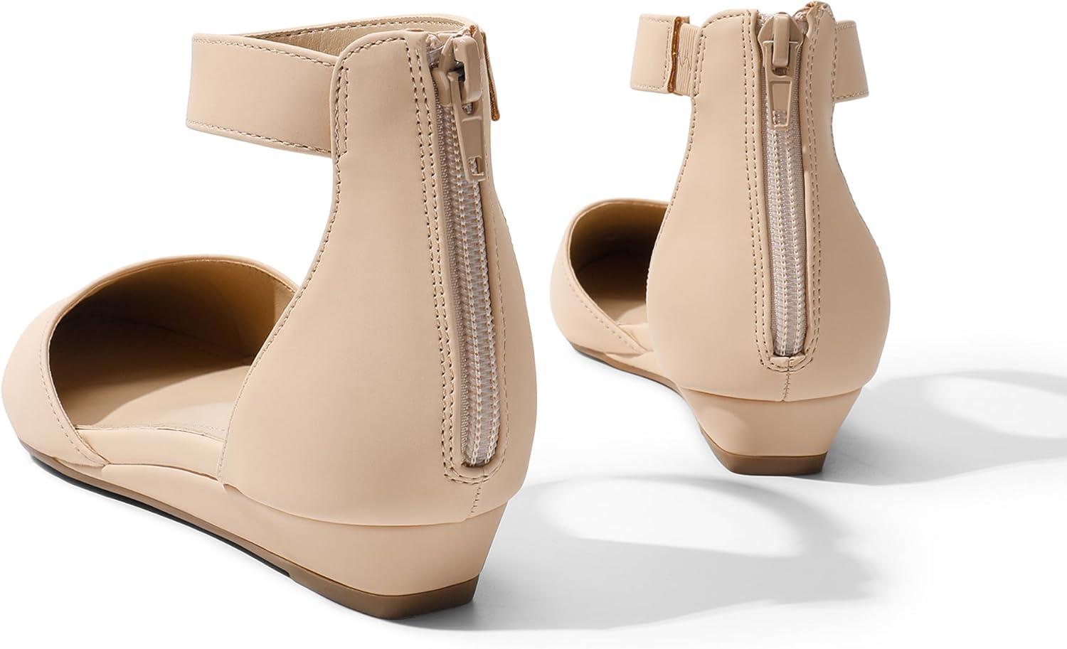 imageDREAM PAIRS Womens Low Wedge Round Toe Ankle Strap Dress Comfortable Casual Flats ShoesNudeNubuck