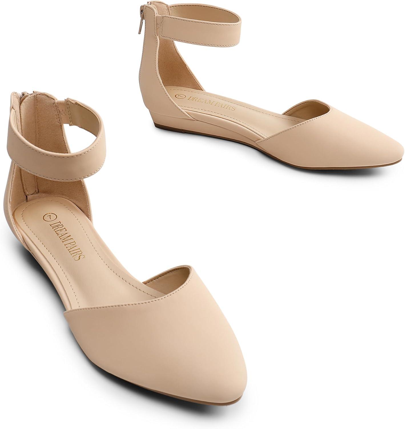 imageDREAM PAIRS Womens Low Wedge Round Toe Ankle Strap Dress Comfortable Casual Flats ShoesNudeNubuck