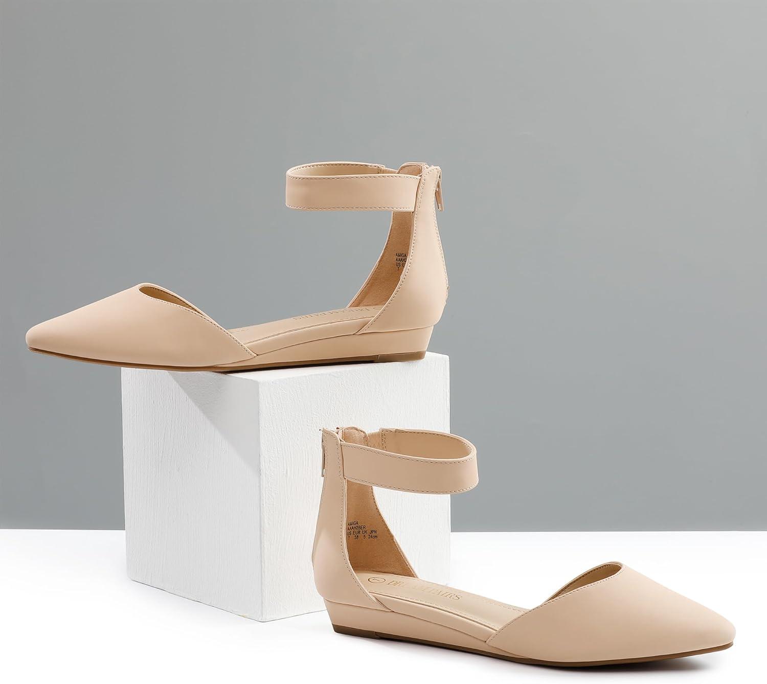 imageDREAM PAIRS Womens Low Wedge Round Toe Ankle Strap Dress Comfortable Casual Flats ShoesNudeNubuck