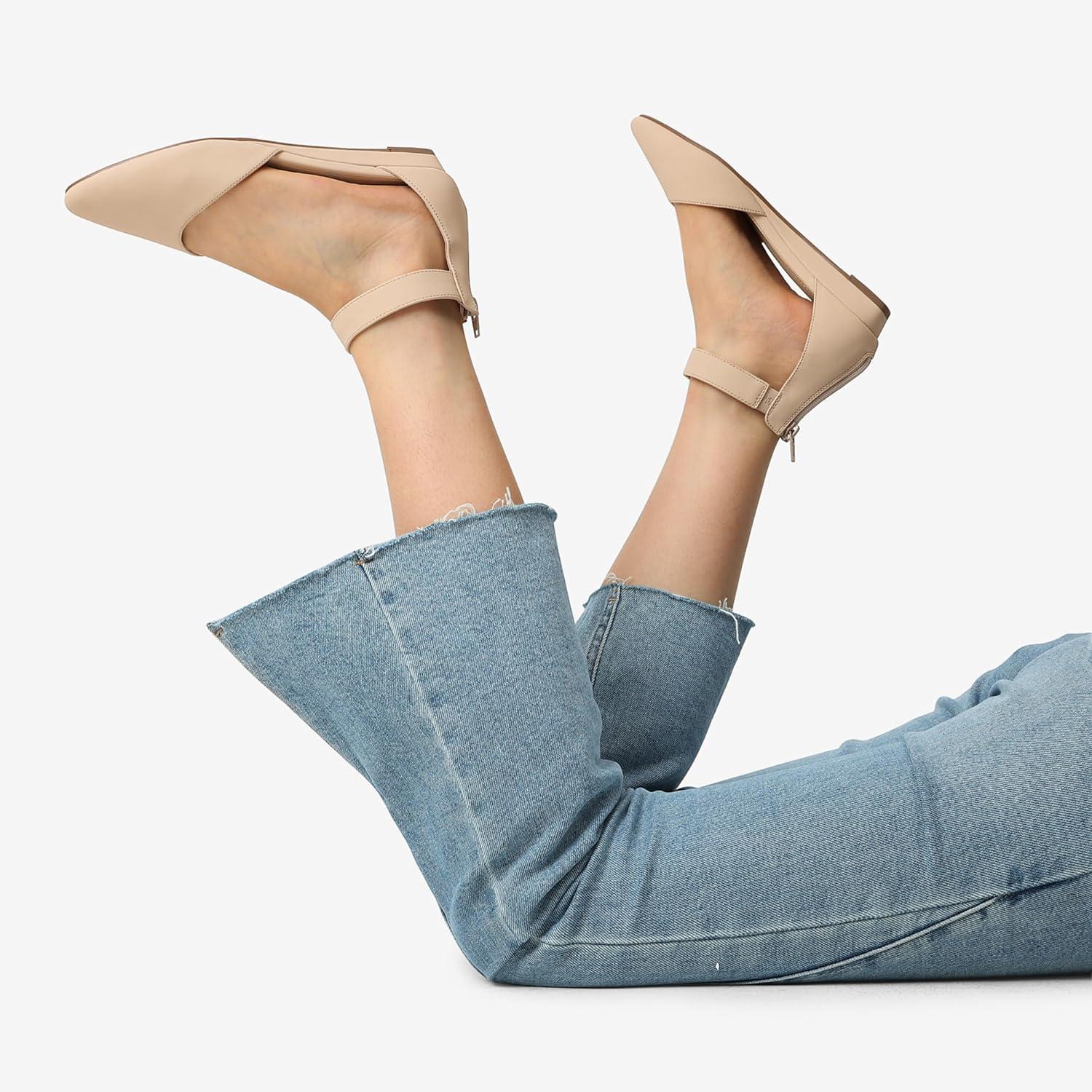 imageDREAM PAIRS Womens Low Wedge Round Toe Ankle Strap Dress Comfortable Casual Flats ShoesNudeNubuck