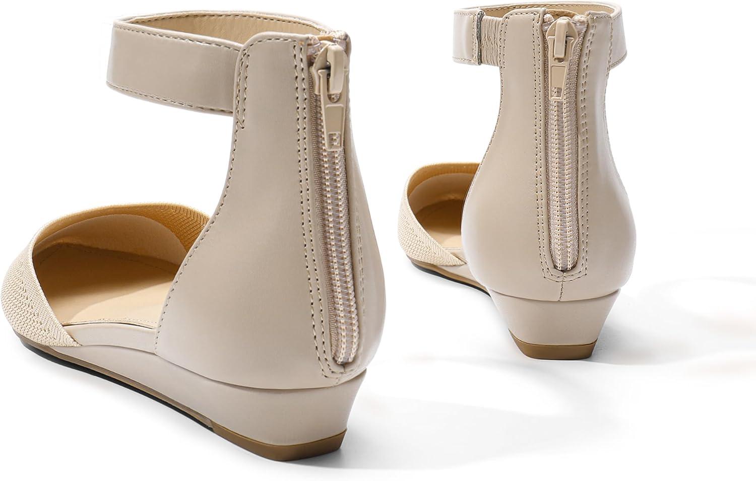 imageDREAM PAIRS Womens Low Wedge Round Toe Ankle Strap Dress Comfortable Casual Flats ShoesNudeknit