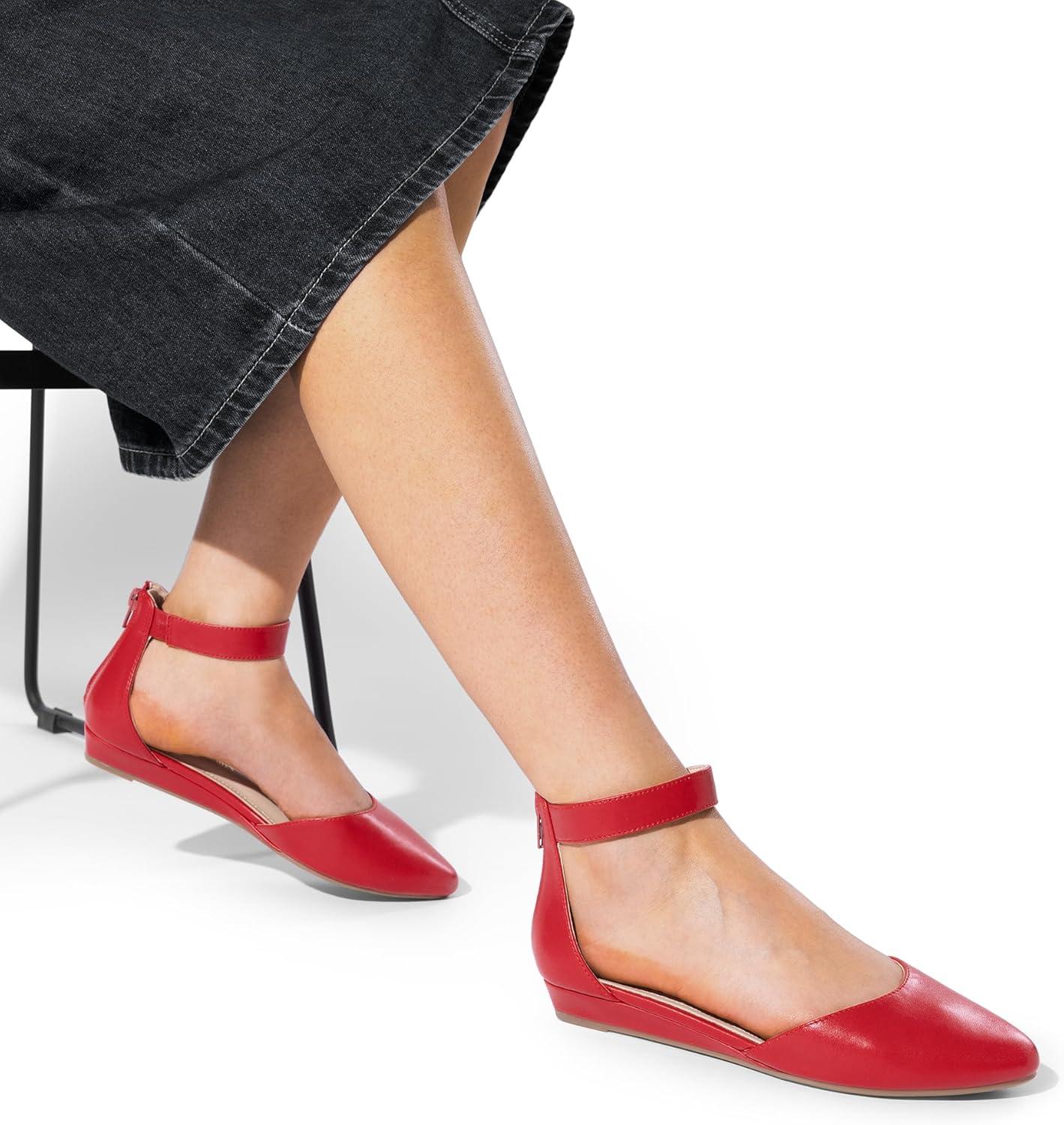 imageDREAM PAIRS Womens Low Wedge Round Toe Ankle Strap Dress Comfortable Casual Flats ShoesRedpu1