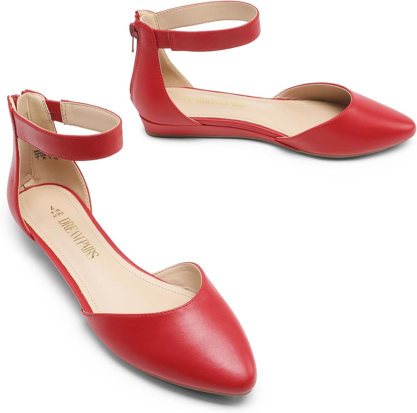 imageDREAM PAIRS Womens Low Wedge Round Toe Ankle Strap Dress Comfortable Casual Flats ShoesRedpu1