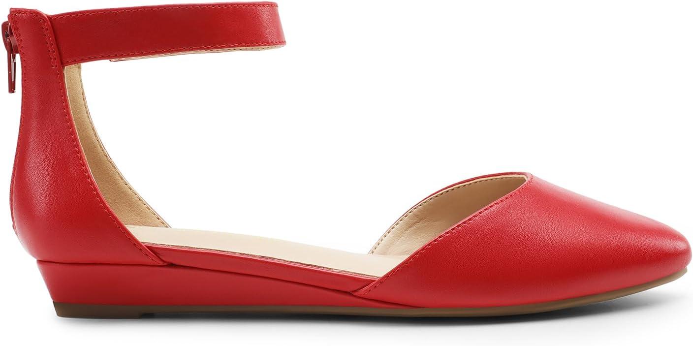imageDREAM PAIRS Womens Low Wedge Round Toe Ankle Strap Dress Comfortable Casual Flats ShoesRedpu1