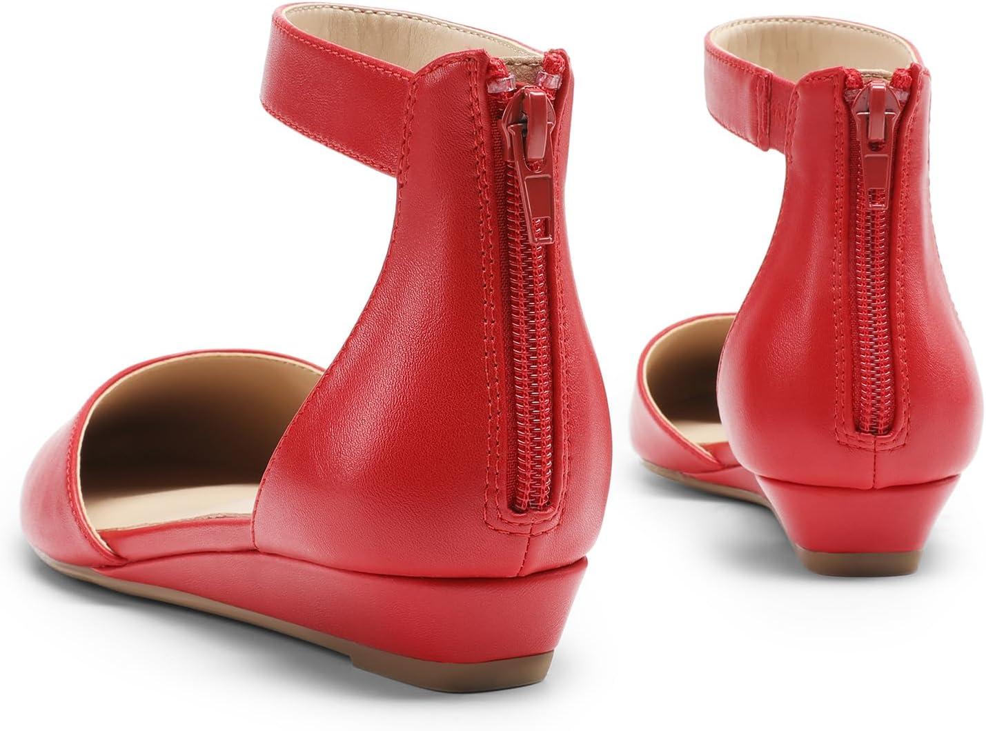 imageDREAM PAIRS Womens Low Wedge Round Toe Ankle Strap Dress Comfortable Casual Flats ShoesRedpu1