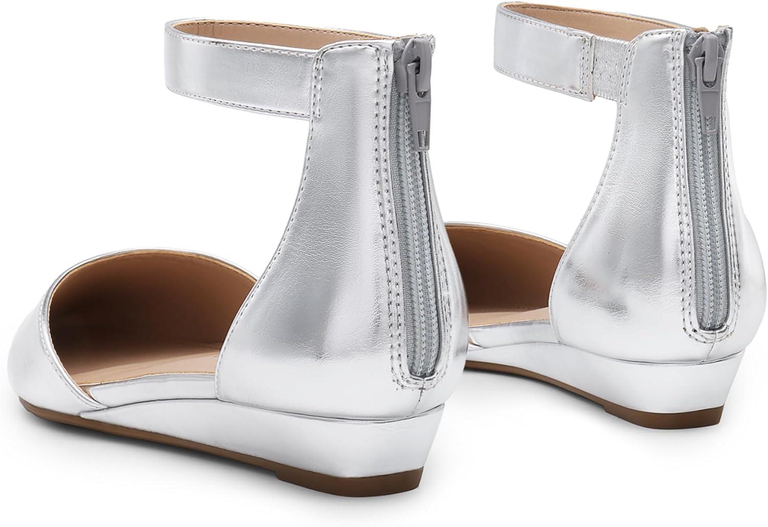 imageDREAM PAIRS Womens Low Wedge Round Toe Ankle Strap Dress Comfortable Casual Flats ShoesSilver