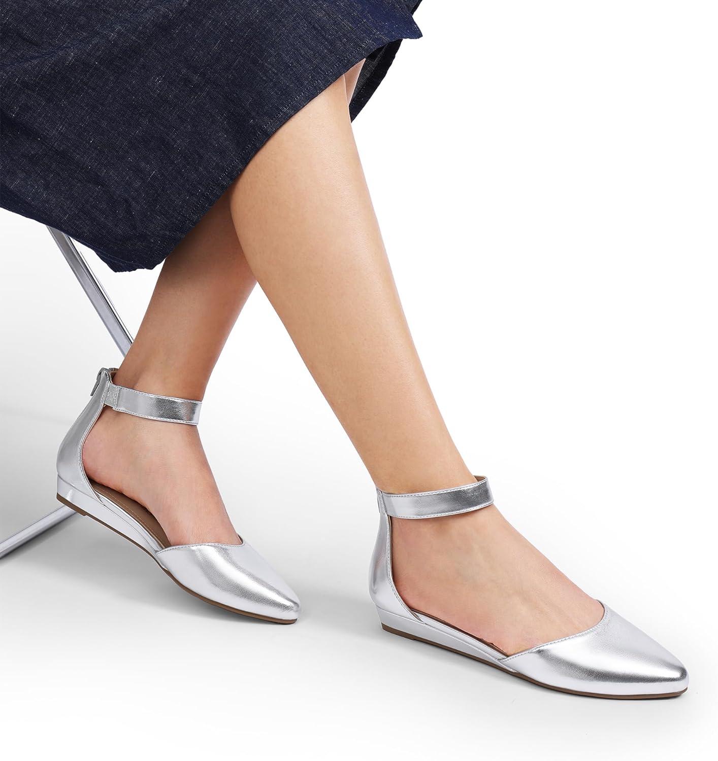 imageDREAM PAIRS Womens Low Wedge Round Toe Ankle Strap Dress Comfortable Casual Flats ShoesSilver