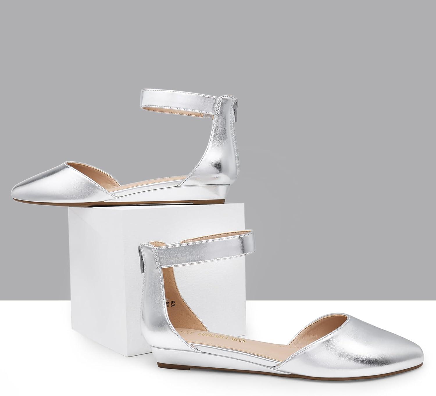 imageDREAM PAIRS Womens Low Wedge Round Toe Ankle Strap Dress Comfortable Casual Flats ShoesSilver