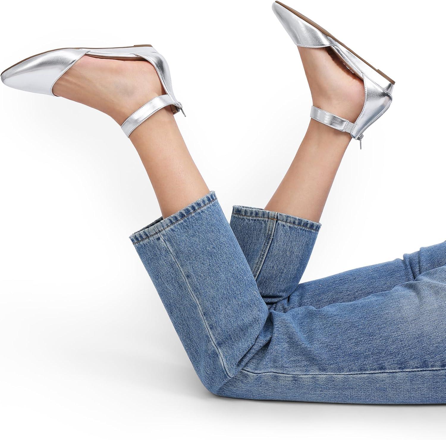 imageDREAM PAIRS Womens Low Wedge Round Toe Ankle Strap Dress Comfortable Casual Flats ShoesSilver