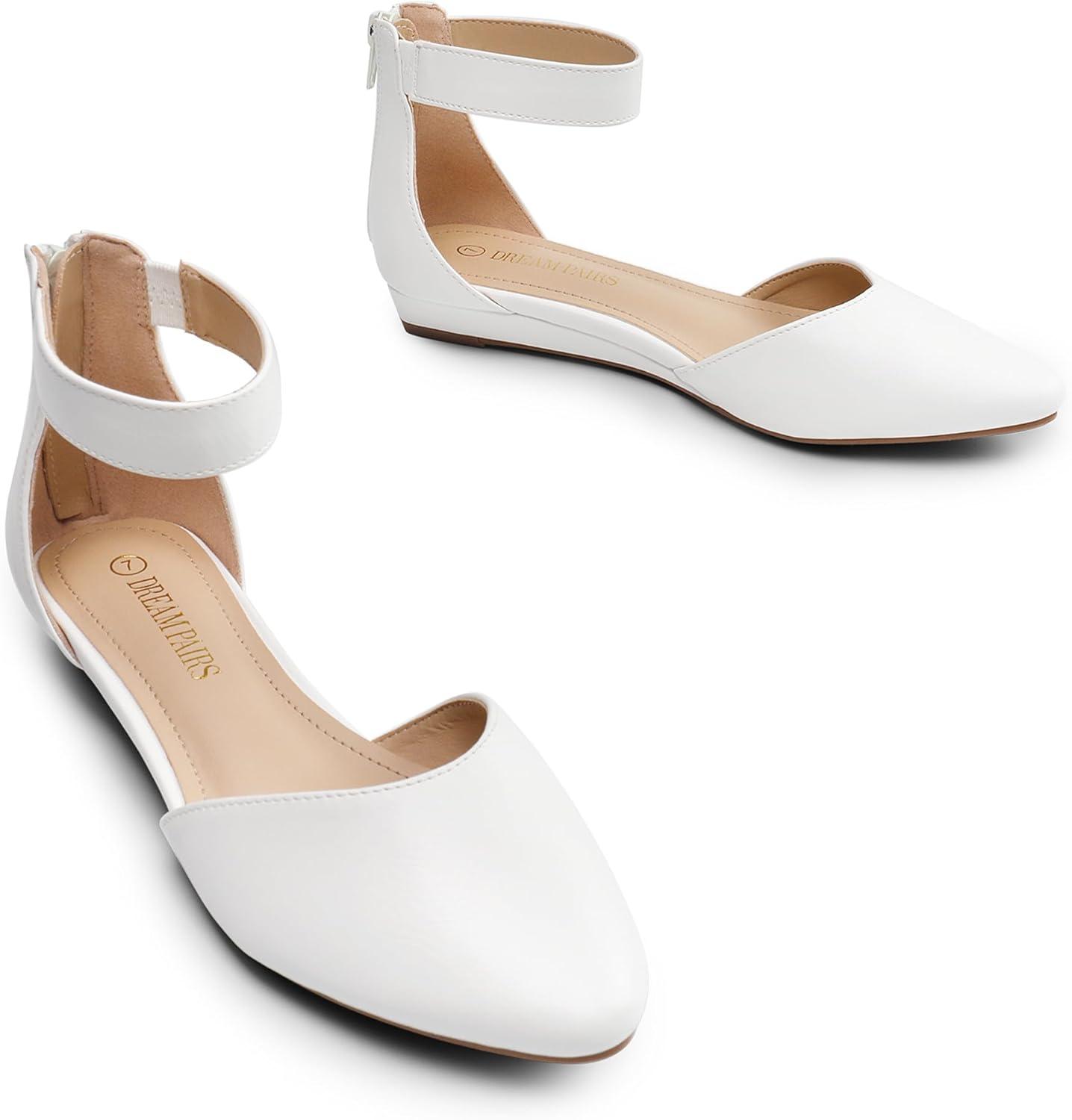 imageDREAM PAIRS Womens Low Wedge Round Toe Ankle Strap Dress Comfortable Casual Flats ShoesWhitePu