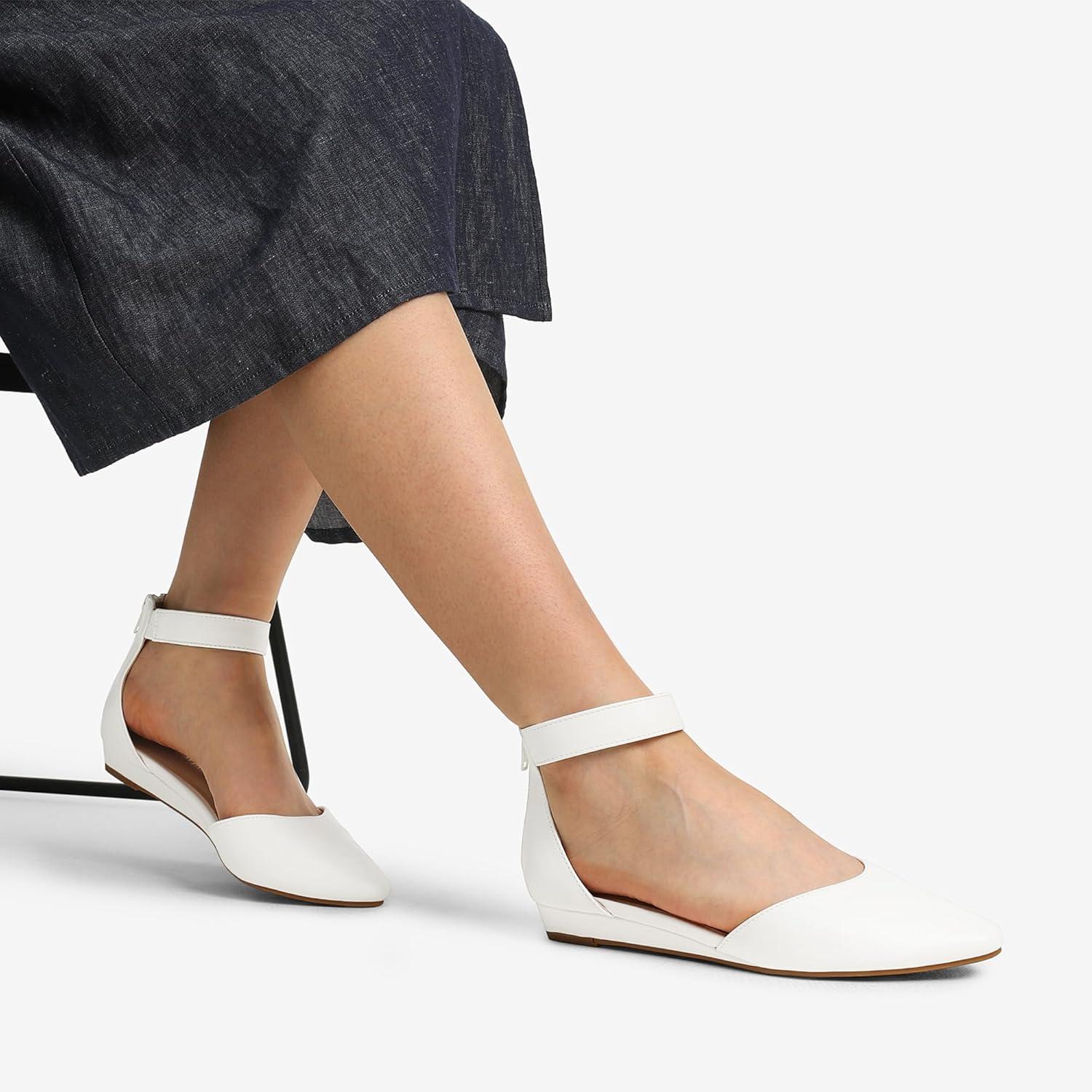 imageDREAM PAIRS Womens Low Wedge Round Toe Ankle Strap Dress Comfortable Casual Flats ShoesWhitePu