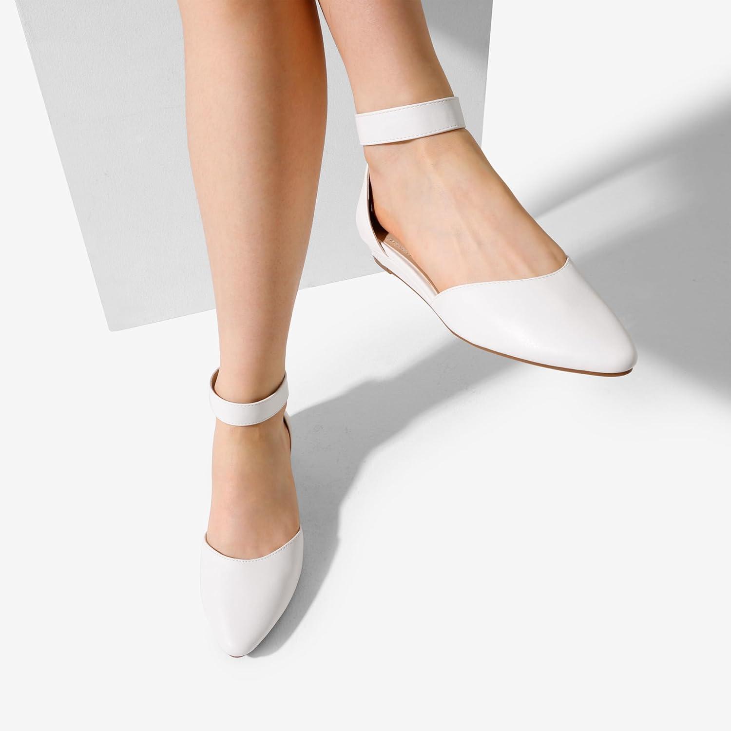 imageDREAM PAIRS Womens Low Wedge Round Toe Ankle Strap Dress Comfortable Casual Flats ShoesWhitePu