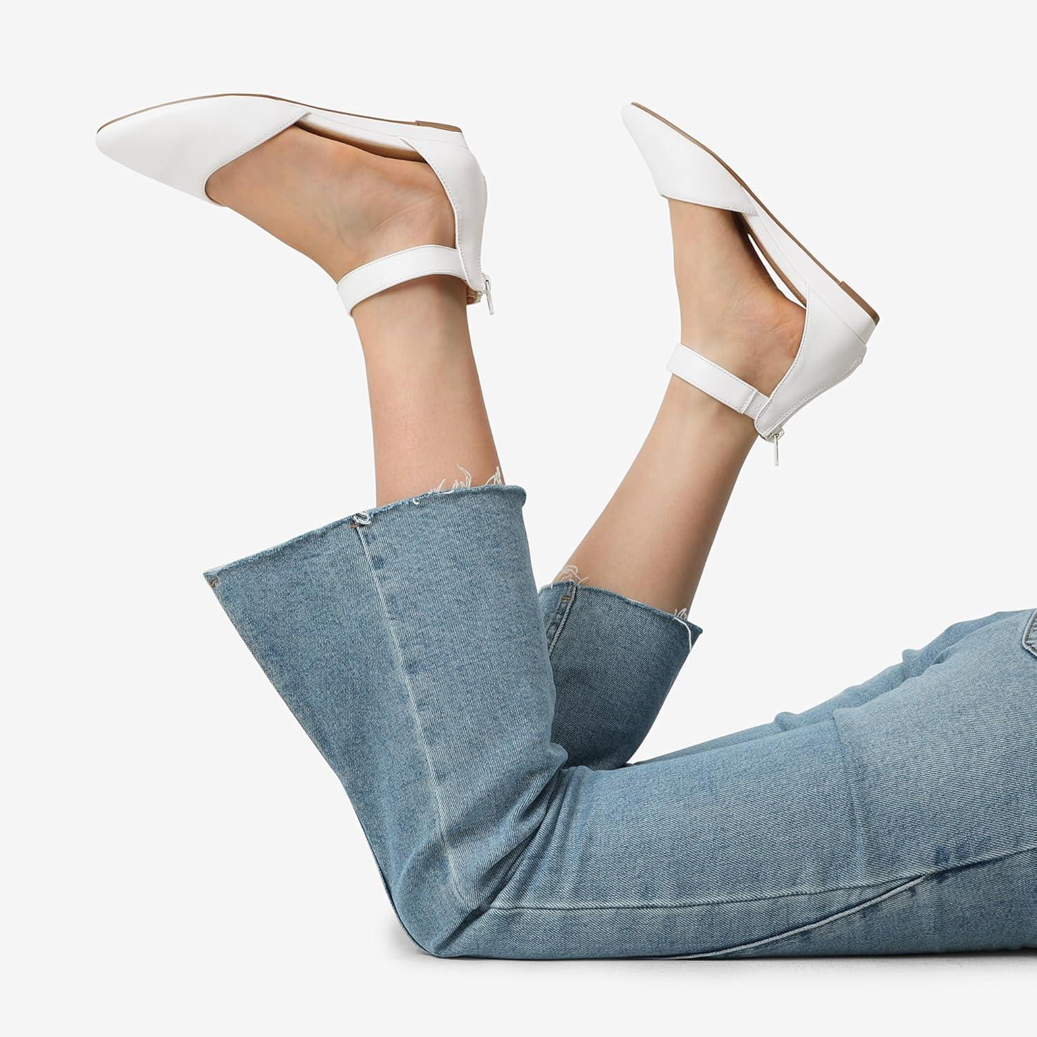 imageDREAM PAIRS Womens Low Wedge Round Toe Ankle Strap Dress Comfortable Casual Flats ShoesWhitePu