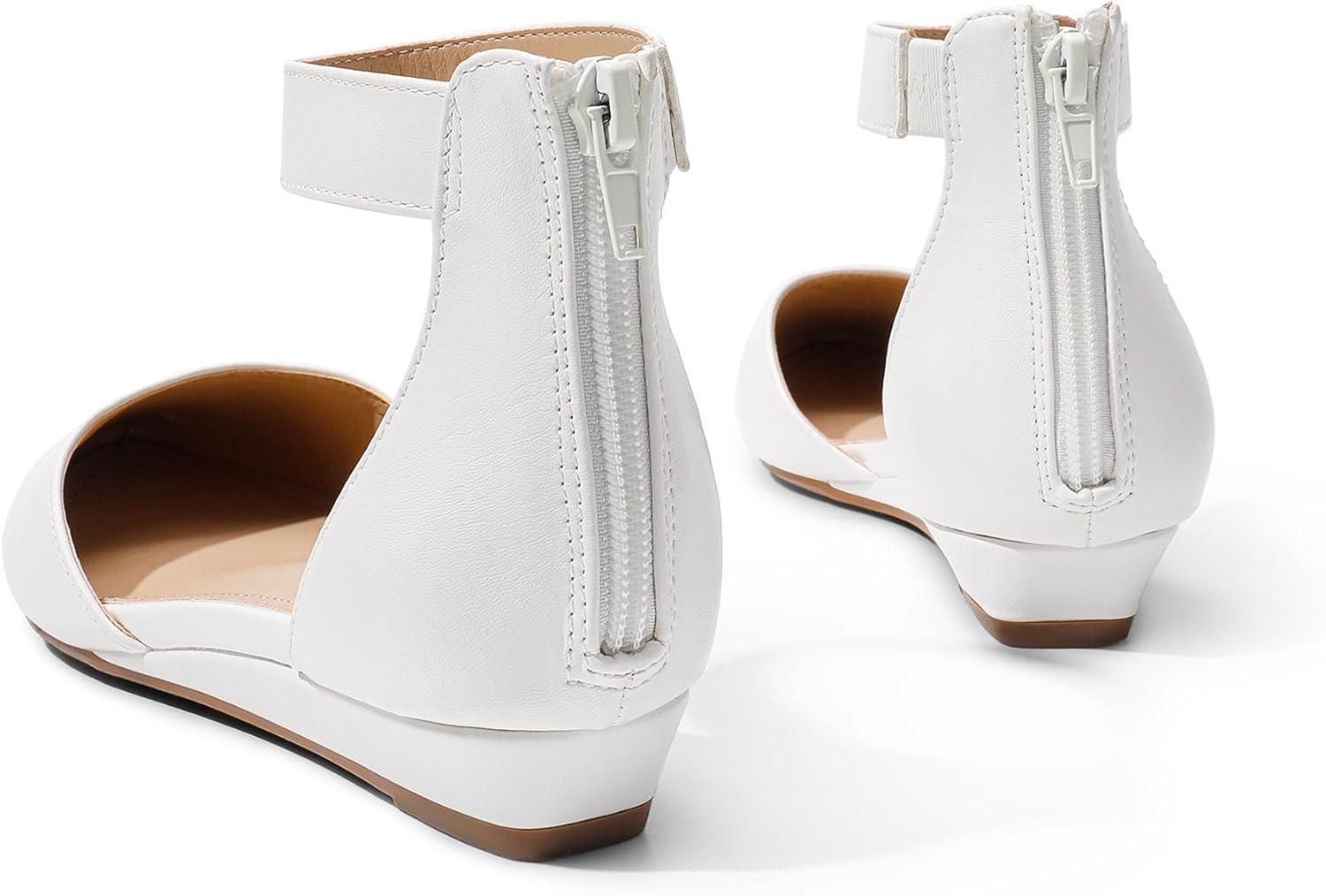 imageDREAM PAIRS Womens Low Wedge Round Toe Ankle Strap Dress Comfortable Casual Flats ShoesWhitePu
