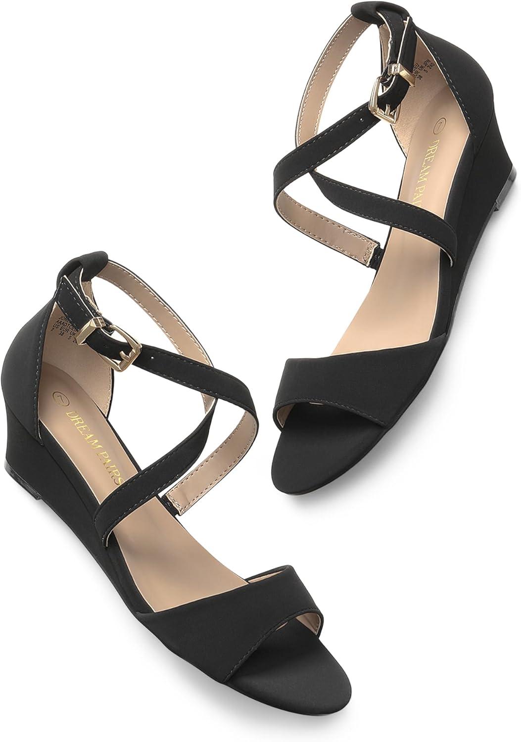 imageDREAM PAIRS Womens Low Wedge Sandals Ankle Strap Heel Sandal Open Toe Wide Dress Summer ShoesBlacknubuck