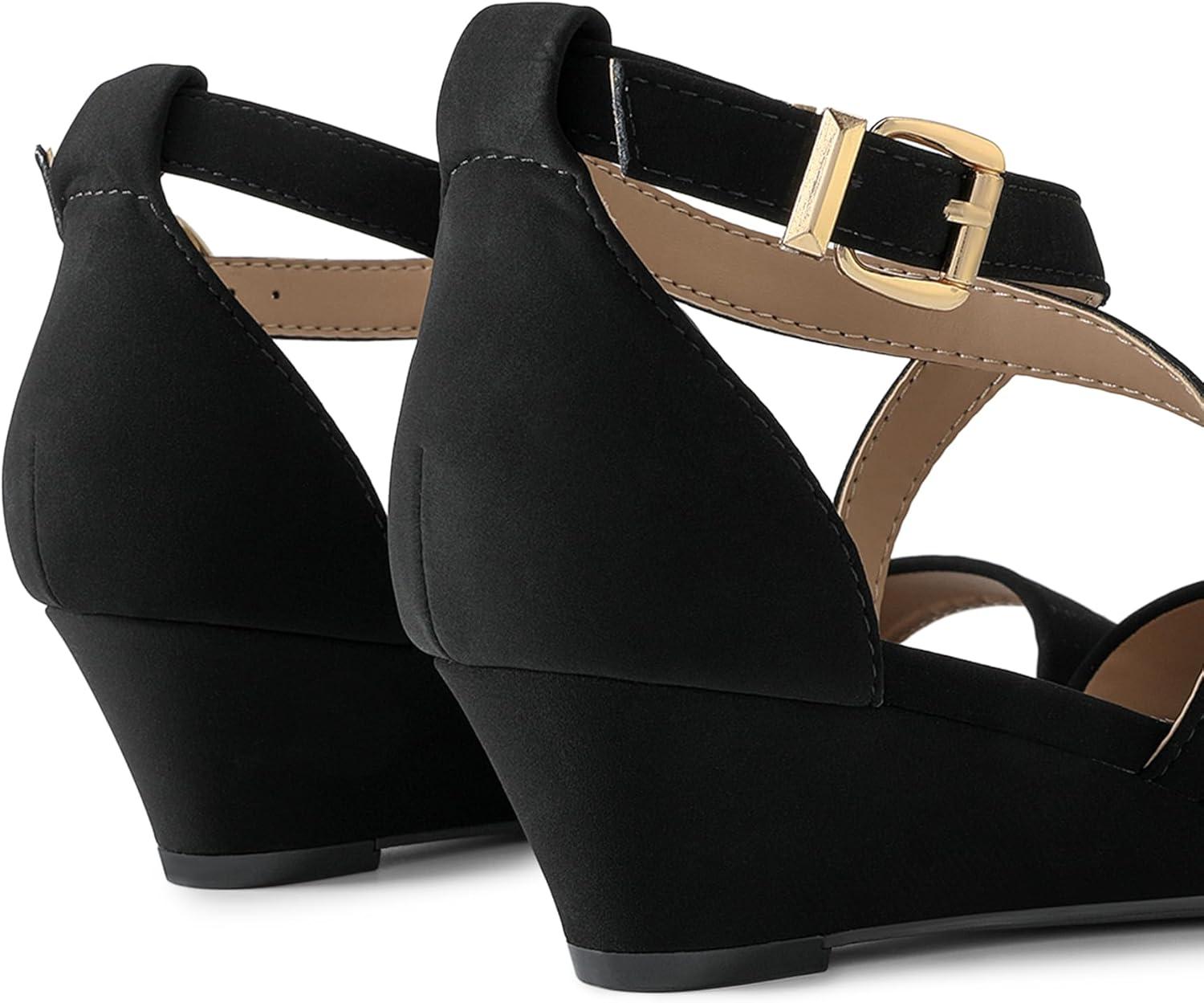 imageDREAM PAIRS Womens Low Wedge Sandals Ankle Strap Heel Sandal Open Toe Wide Dress Summer ShoesBlacknubuck