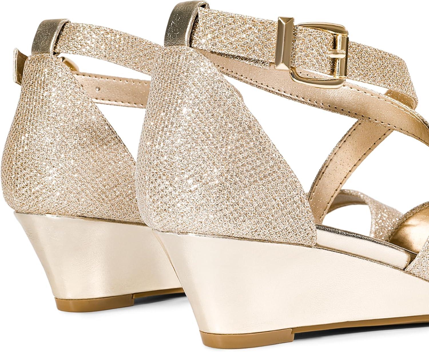 imageDREAM PAIRS Womens Low Wedge Sandals Ankle Strap Heel Sandal Open Toe Wide Dress Summer ShoesGold