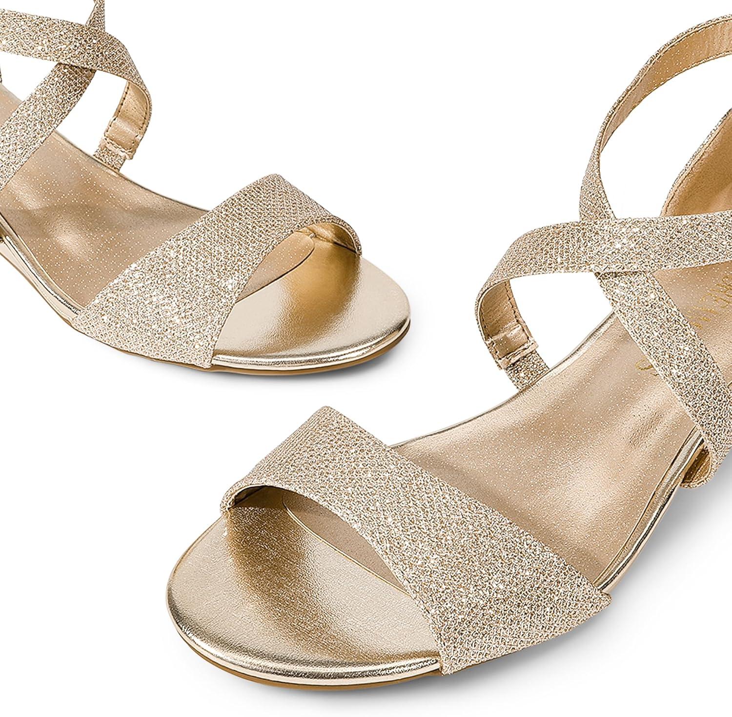 imageDREAM PAIRS Womens Low Wedge Sandals Ankle Strap Heel Sandal Open Toe Wide Dress Summer ShoesGold