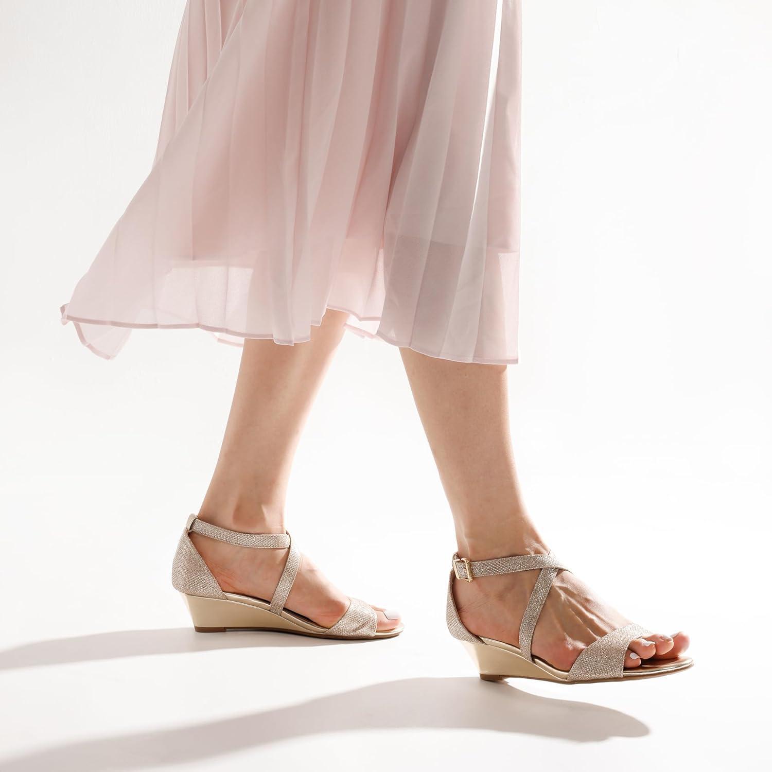 imageDREAM PAIRS Womens Low Wedge Sandals Ankle Strap Heel Sandal Open Toe Wide Dress Summer ShoesGold