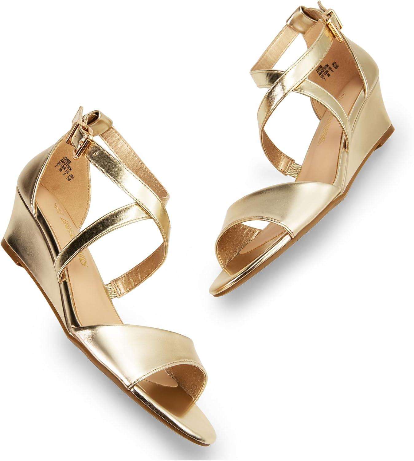 imageDREAM PAIRS Womens Low Wedge Sandals Ankle Strap Heel Sandal Open Toe Wide Dress Summer ShoesGoldpu