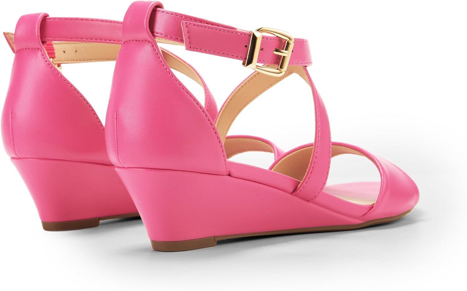 imageDREAM PAIRS Womens Low Wedge Sandals Ankle Strap Heel Sandal Open Toe Wide Dress Summer ShoesHot Pinkpu