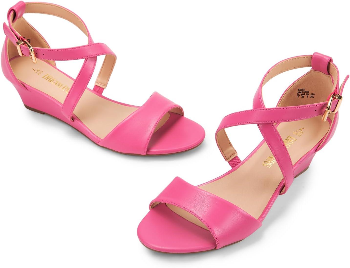 imageDREAM PAIRS Womens Low Wedge Sandals Ankle Strap Heel Sandal Open Toe Wide Dress Summer ShoesHot Pinkpu