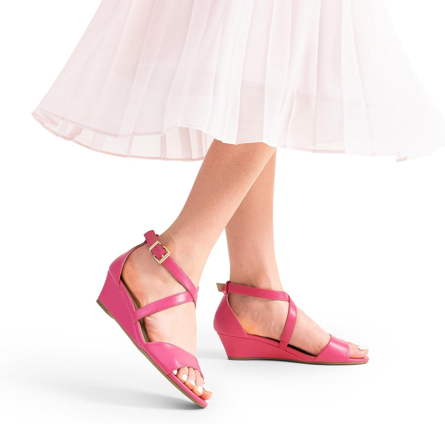 imageDREAM PAIRS Womens Low Wedge Sandals Ankle Strap Heel Sandal Open Toe Wide Dress Summer ShoesHot Pinkpu