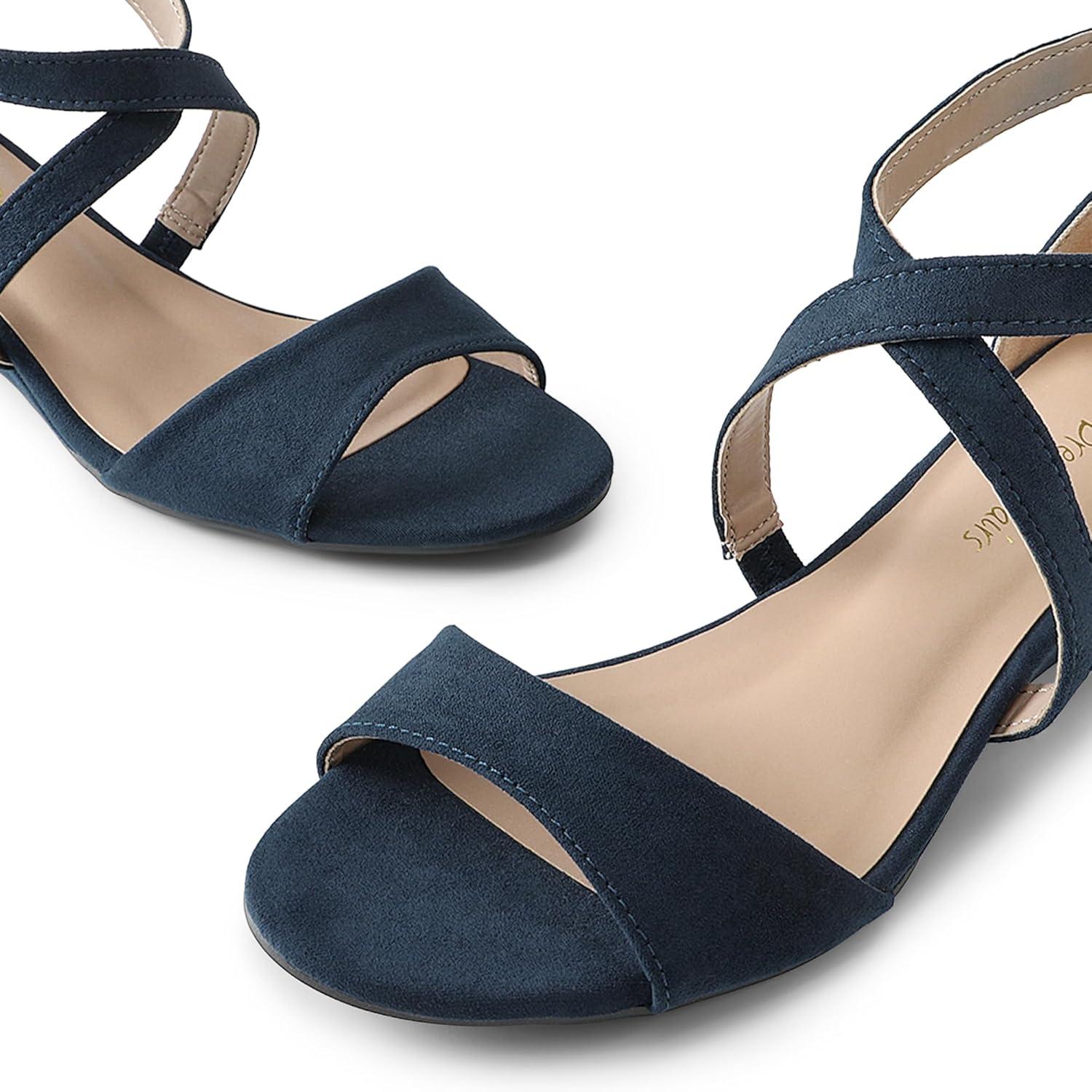 imageDREAM PAIRS Womens Low Wedge Sandals Ankle Strap Heel Sandal Open Toe Wide Dress Summer ShoesNavy Suede