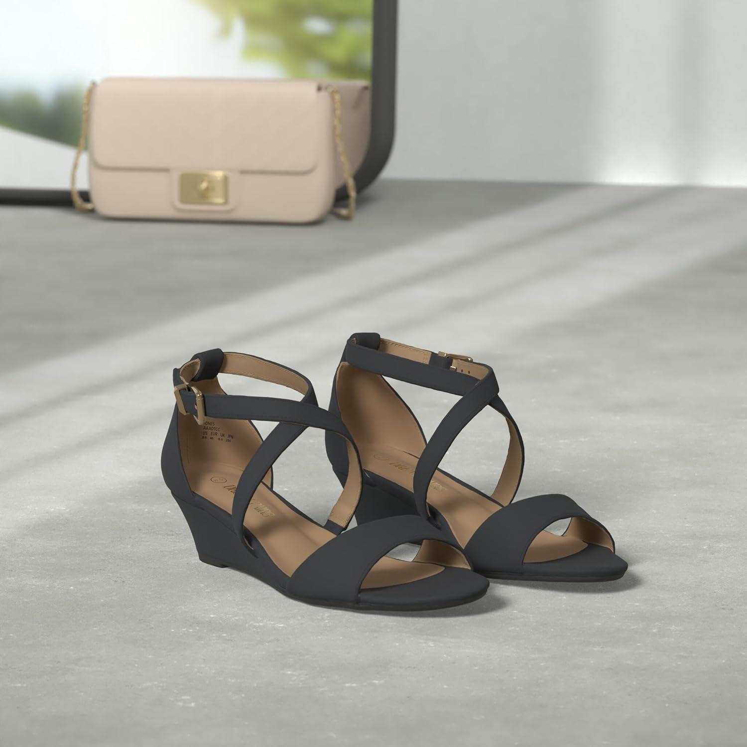 imageDREAM PAIRS Womens Low Wedge Sandals Ankle Strap Heel Sandal Open Toe Wide Dress Summer ShoesNavy Suede