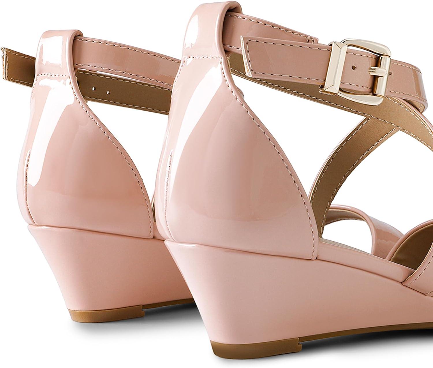 imageDREAM PAIRS Womens Low Wedge Sandals Ankle Strap Heel Sandal Open Toe Wide Dress Summer ShoesNude Pat