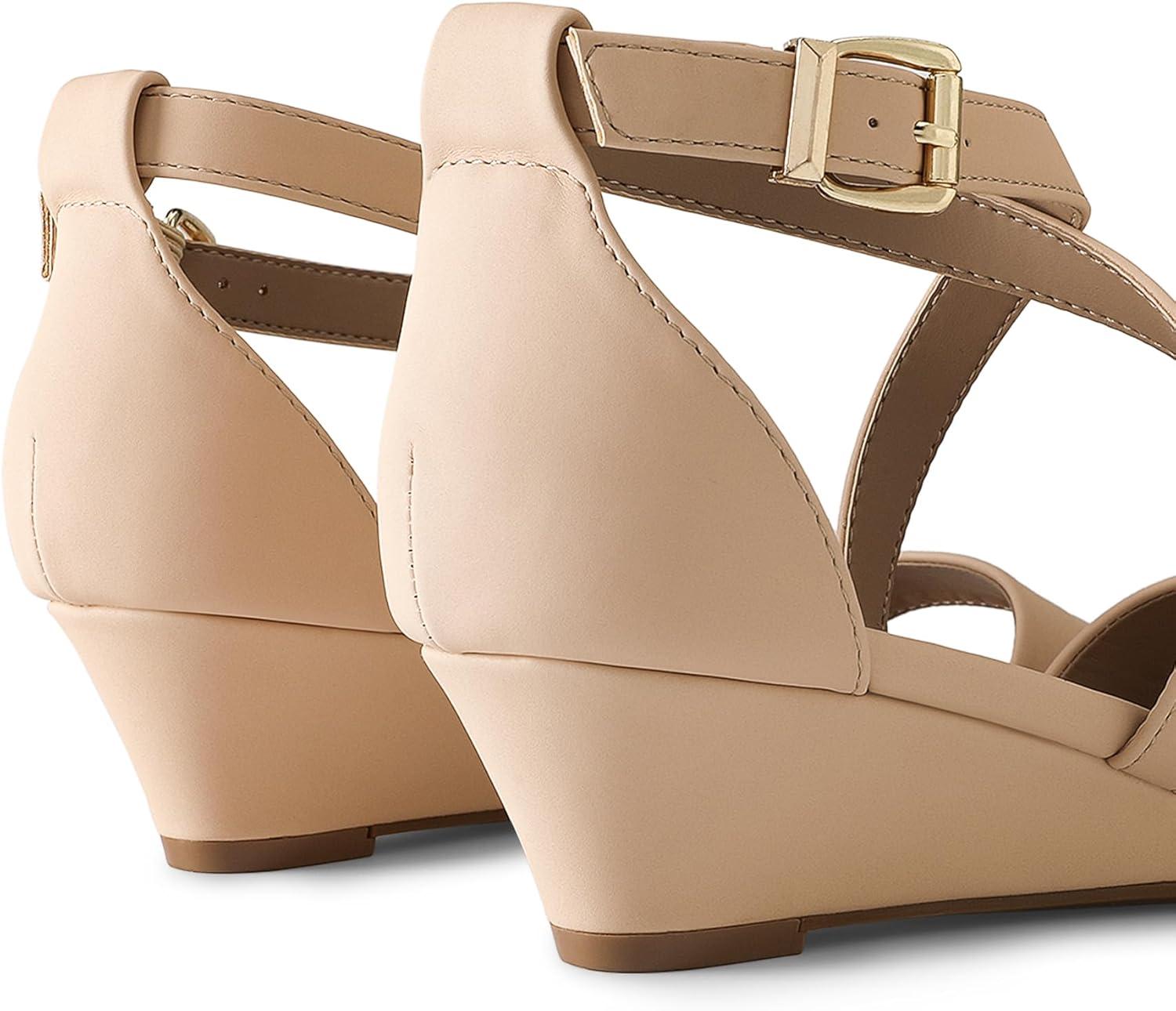 imageDREAM PAIRS Womens Low Wedge Sandals Ankle Strap Heel Sandal Open Toe Wide Dress Summer ShoesNudenubuck