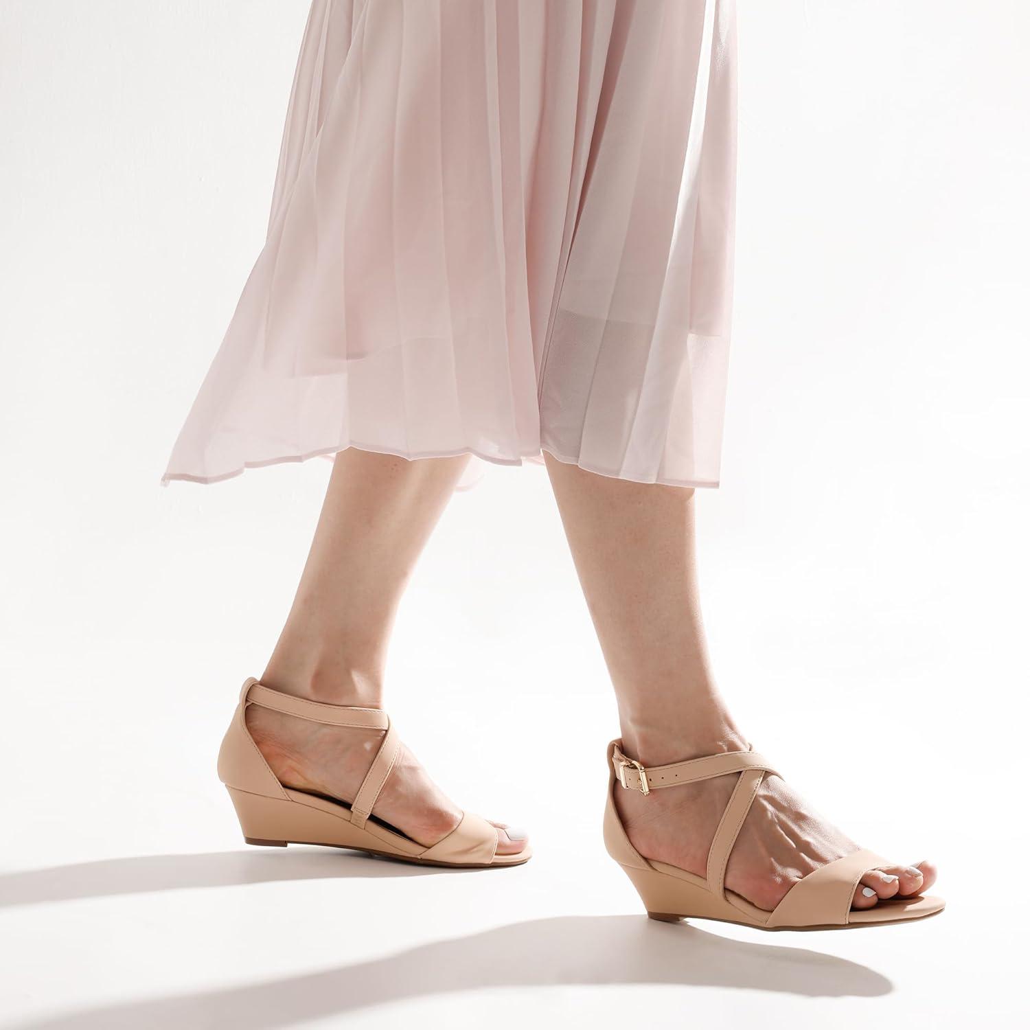 imageDREAM PAIRS Womens Low Wedge Sandals Ankle Strap Heel Sandal Open Toe Wide Dress Summer ShoesNudenubuck