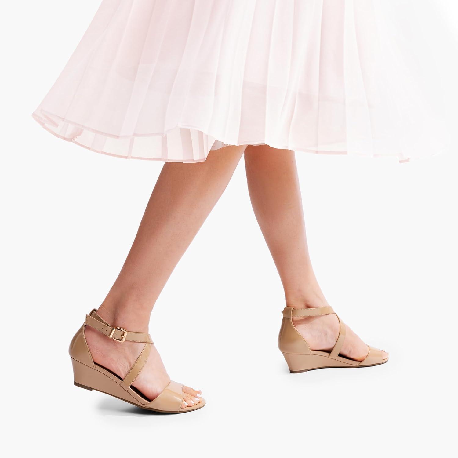 imageDREAM PAIRS Womens Low Wedge Sandals Ankle Strap Heel Sandal Open Toe Wide Dress Summer ShoesNudepat1