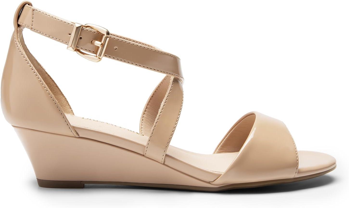 imageDREAM PAIRS Womens Low Wedge Sandals Ankle Strap Heel Sandal Open Toe Wide Dress Summer ShoesNudepat1