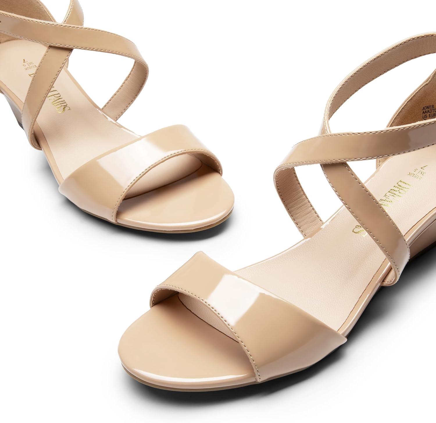 imageDREAM PAIRS Womens Low Wedge Sandals Ankle Strap Heel Sandal Open Toe Wide Dress Summer ShoesNudepat1