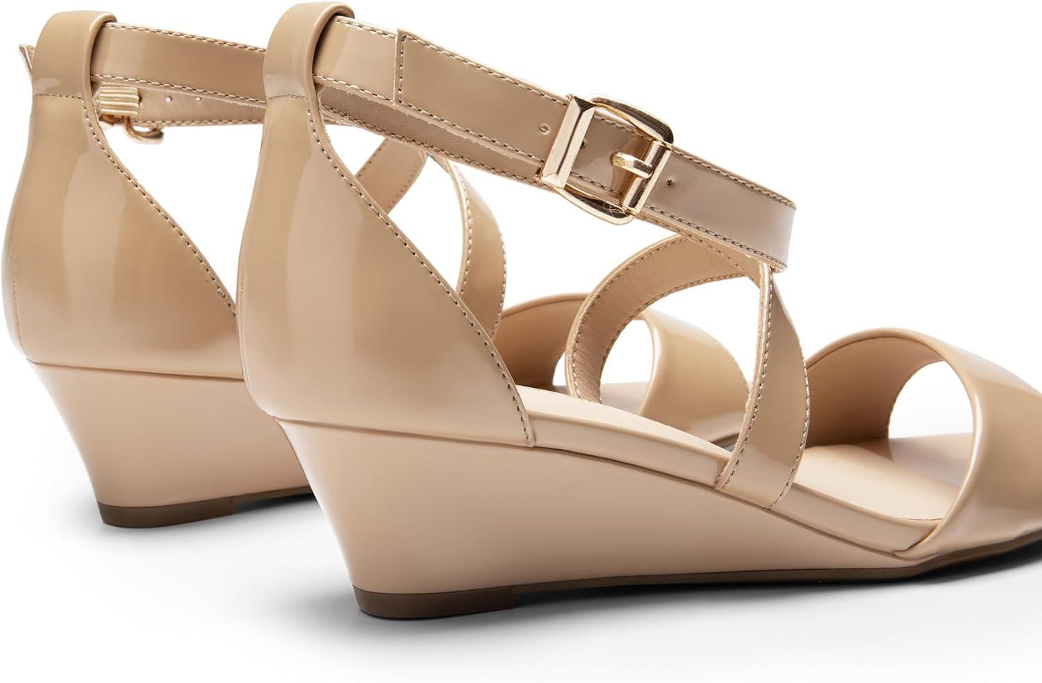 imageDREAM PAIRS Womens Low Wedge Sandals Ankle Strap Heel Sandal Open Toe Wide Dress Summer ShoesNudepat1