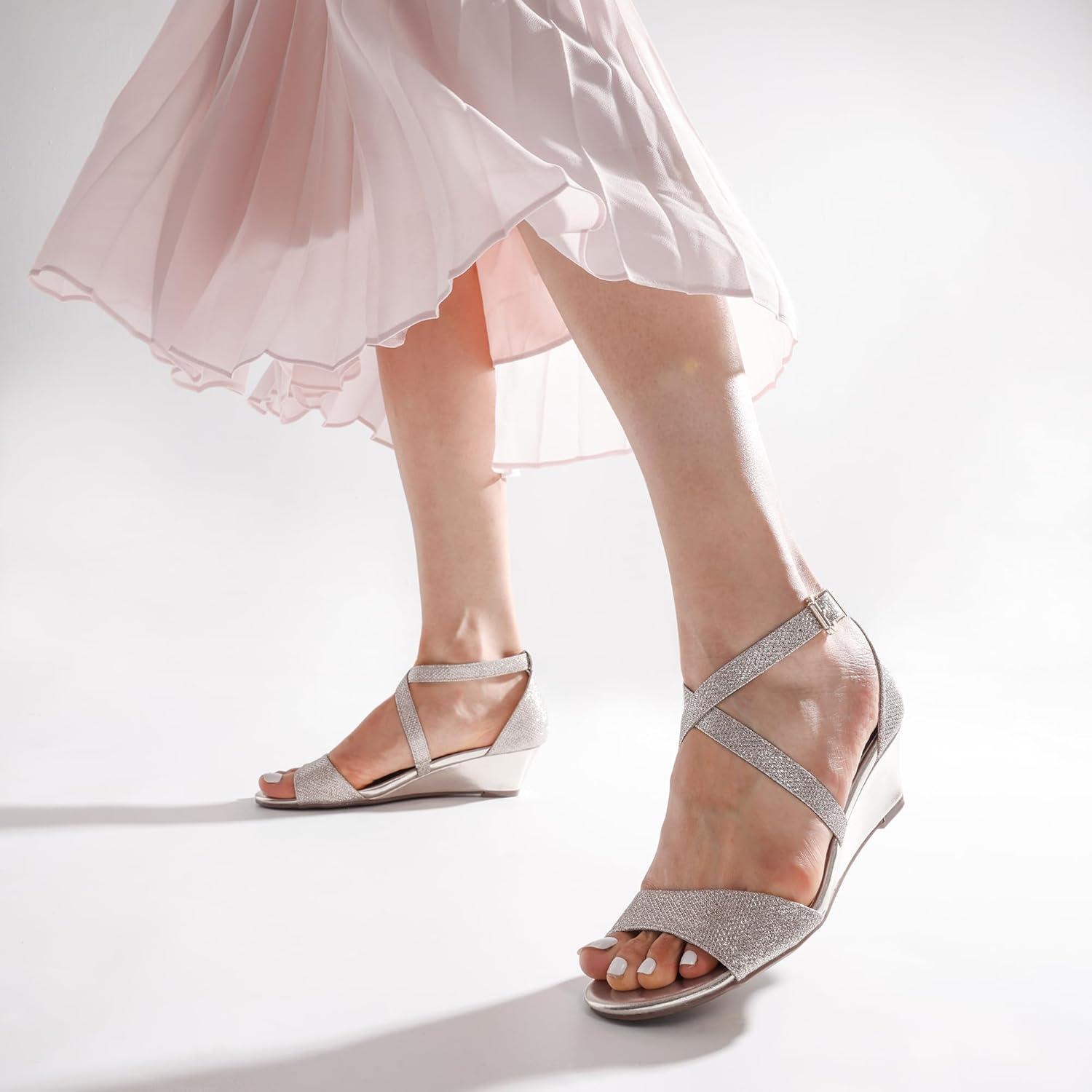 imageDREAM PAIRS Womens Low Wedge Sandals Ankle Strap Heel Sandal Open Toe Wide Dress Summer ShoesSilver