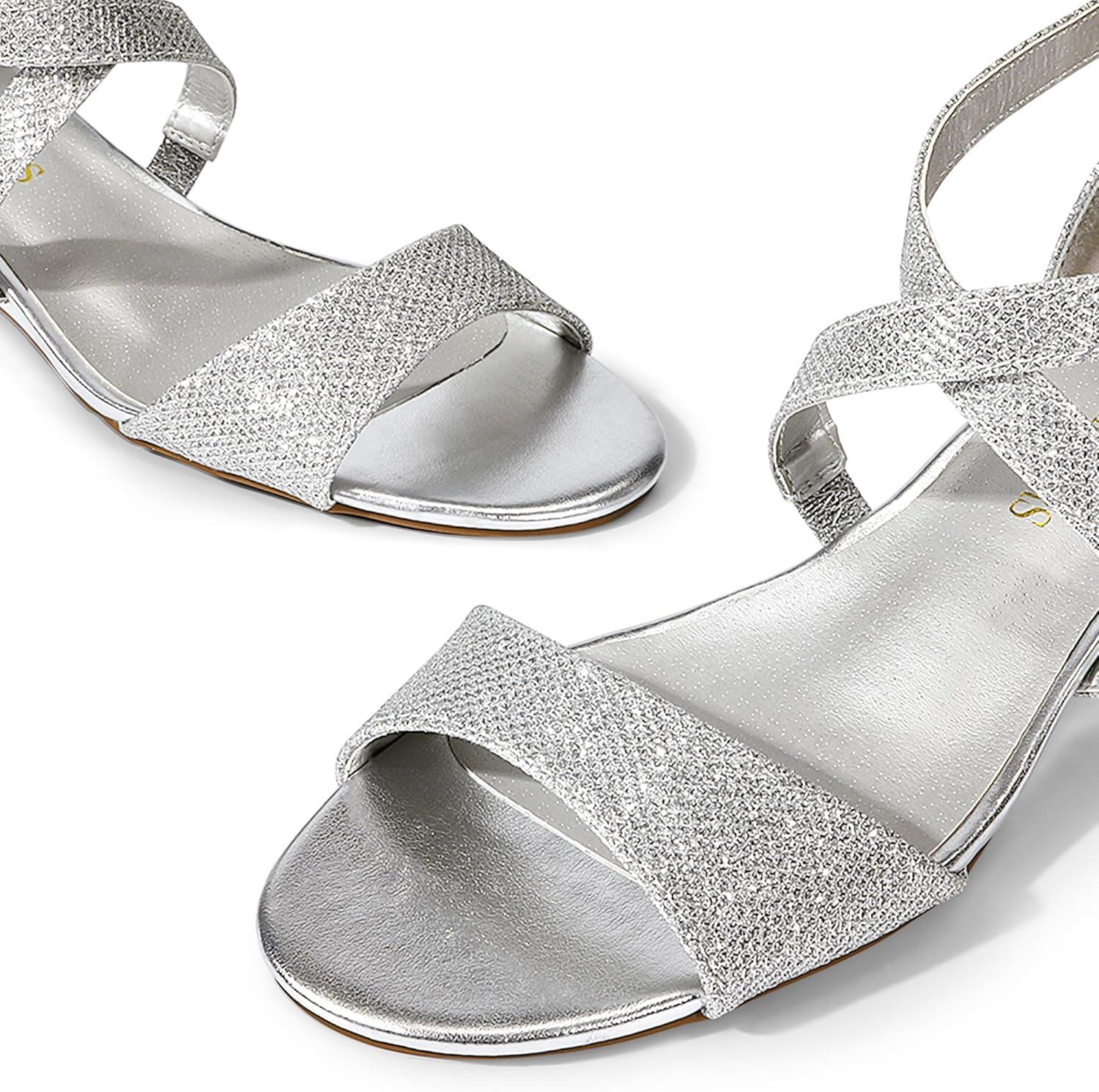 imageDREAM PAIRS Womens Low Wedge Sandals Ankle Strap Heel Sandal Open Toe Wide Dress Summer ShoesSilver