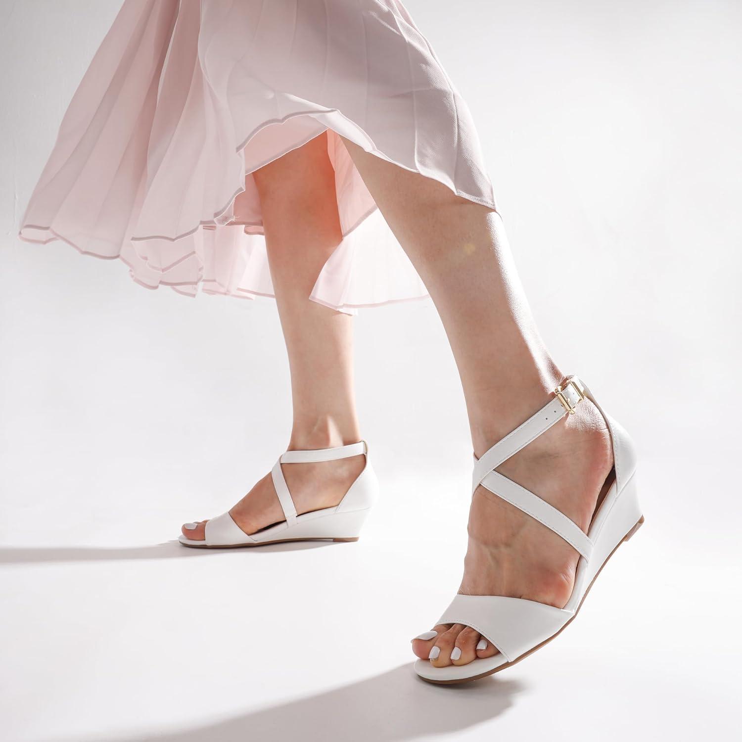 imageDREAM PAIRS Womens Low Wedge Sandals Ankle Strap Heel Sandal Open Toe Wide Dress Summer ShoesWhitepu