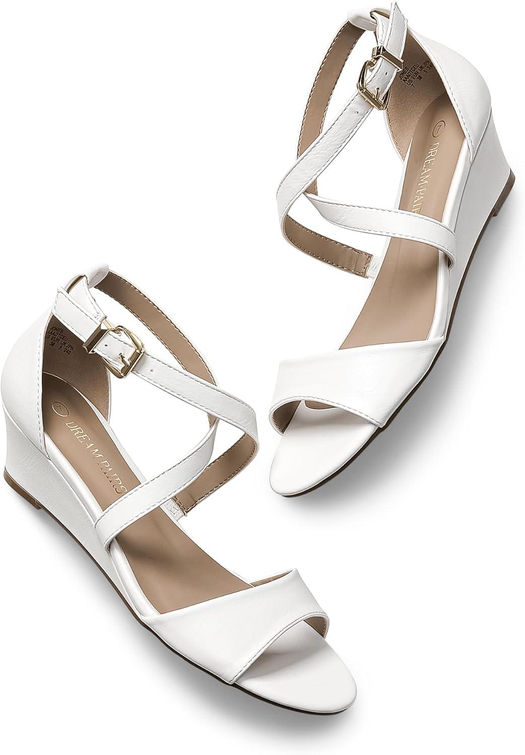 imageDREAM PAIRS Womens Low Wedge Sandals Ankle Strap Heel Sandal Open Toe Wide Dress Summer ShoesWhitepu