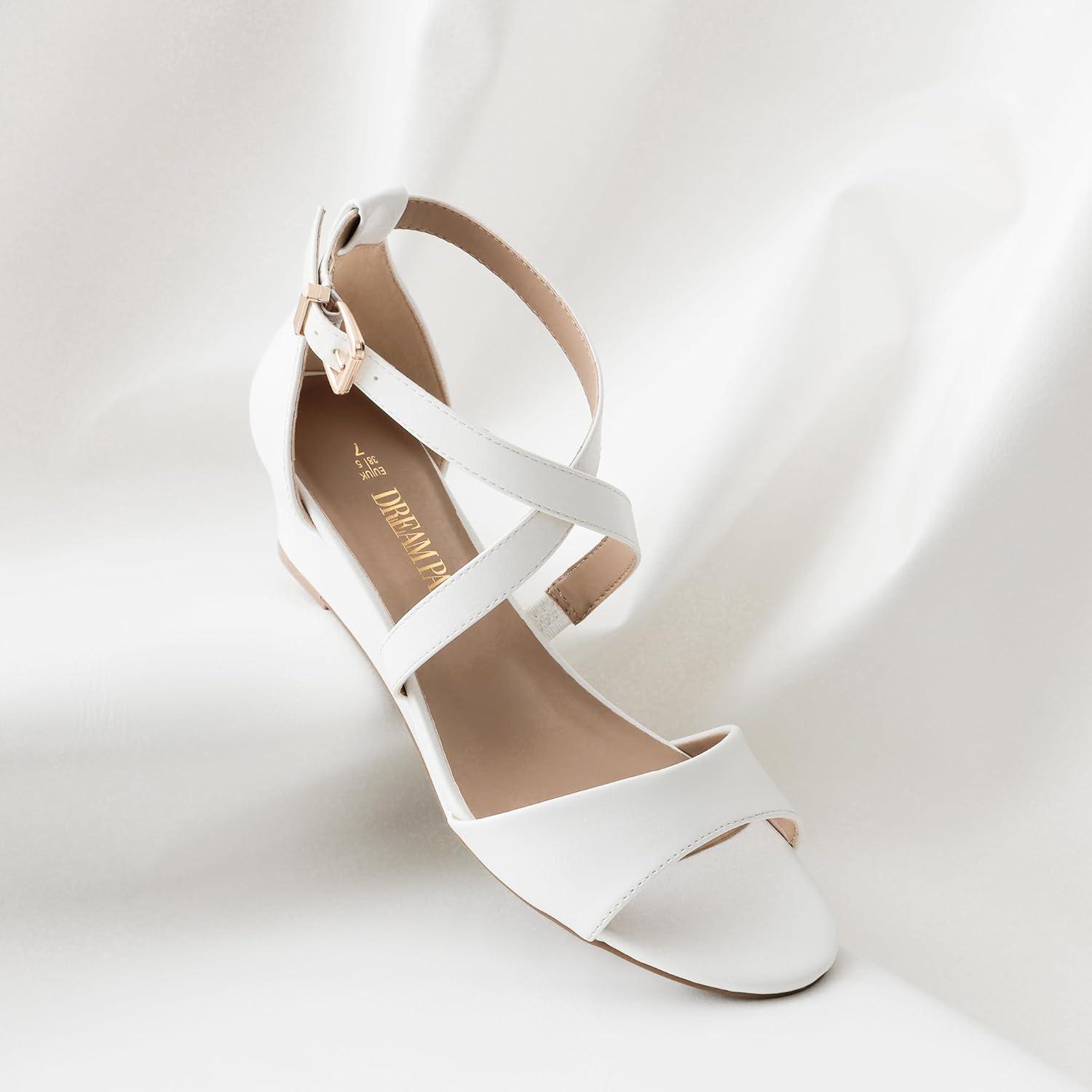 imageDREAM PAIRS Womens Low Wedge Sandals Ankle Strap Heel Sandal Open Toe Wide Dress Summer ShoesWhitepu