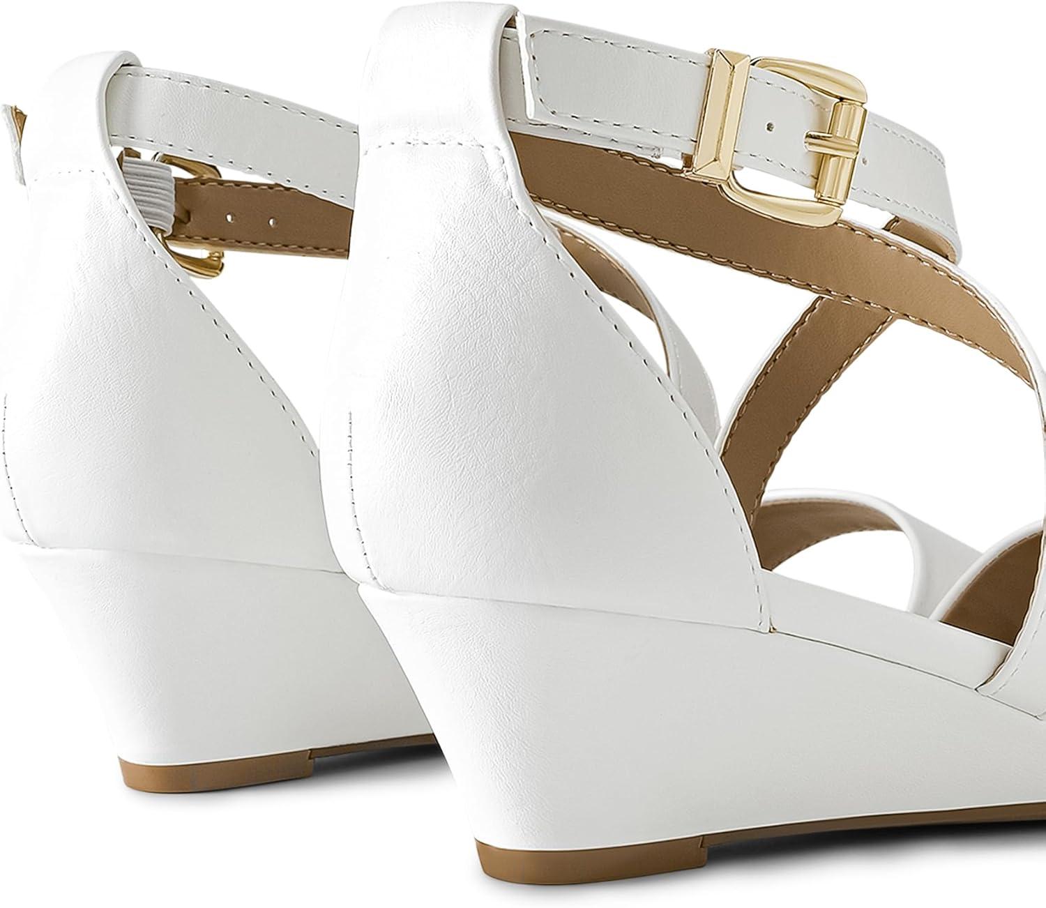 imageDREAM PAIRS Womens Low Wedge Sandals Ankle Strap Heel Sandal Open Toe Wide Dress Summer ShoesWhitepu