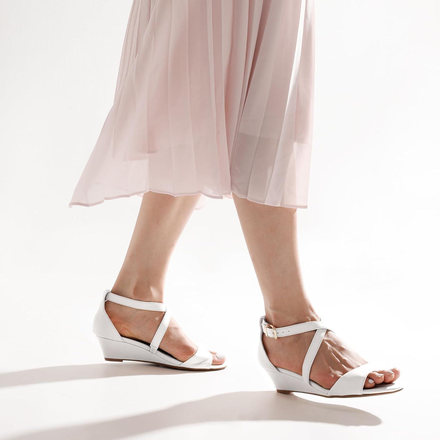 imageDREAM PAIRS Womens Low Wedge Sandals Ankle Strap Heel Sandal Open Toe Wide Dress Summer ShoesWhitepu