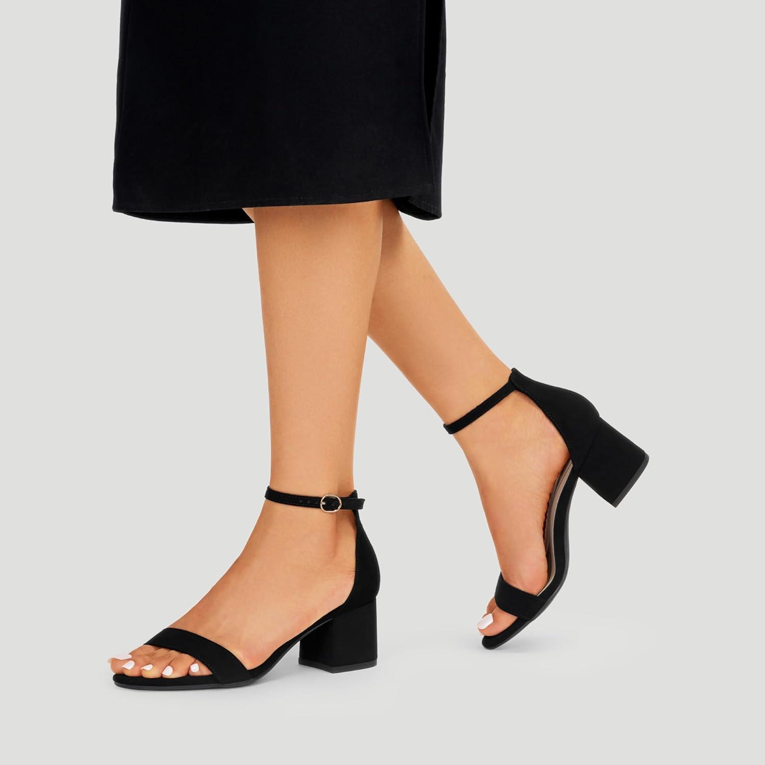 imageDREAM PAIRS Womens LowChunk Low Heel Pump SandalBlackNubuck