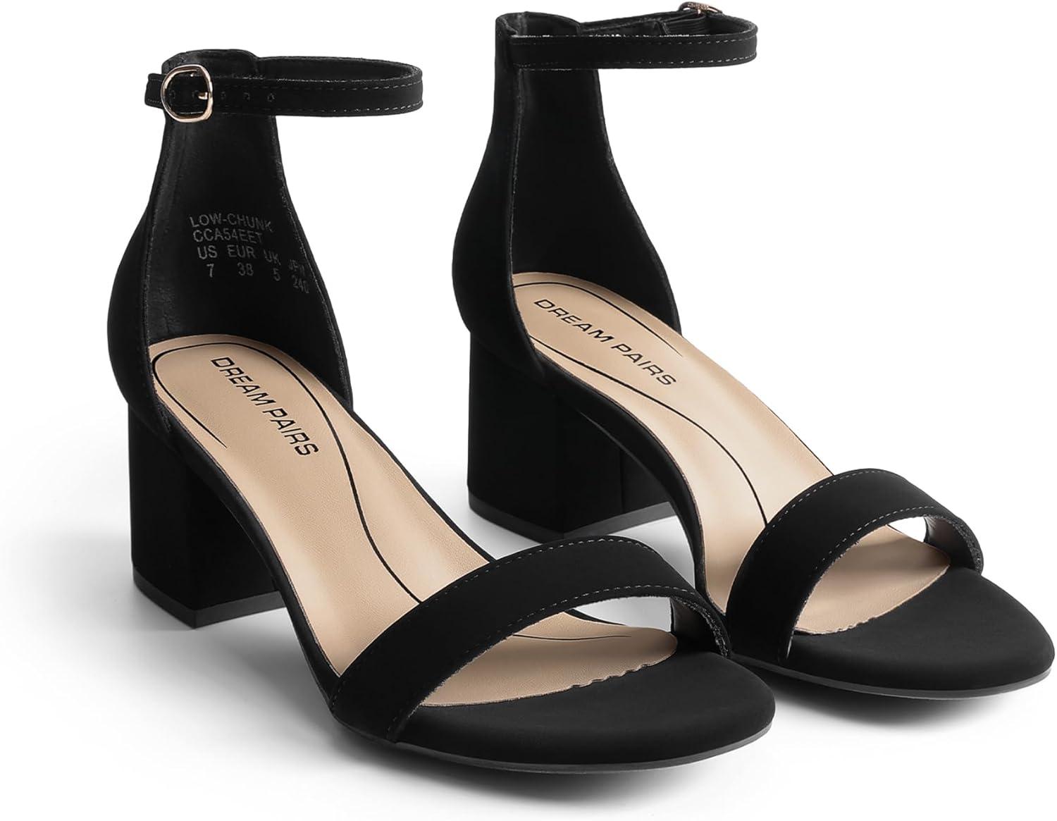 imageDREAM PAIRS Womens LowChunk Low Heel Pump SandalBlackNubuck
